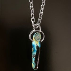 DeMarcus Alexan Stone Link Steel Chain Necklace